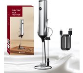 Espumador de Leche Eléctrico Carga USB - Batidor de Espuma de Acero Inoxidable de Mano, Batidor Ajustable de 3 Velocidades para Café y Latte, Cabezales de Mezcla Incorporados, Mezclador de Bebidas con Espuma Rápida