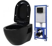 vidaXL Inodoro De Pared Con Cisterna Oculta Cerámica Negro