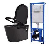 vidaXL Inodoro De Pared Con Cisterna Oculta Cerámica Negro