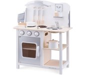 New Classic Toys Cocina de madera blanca y gris