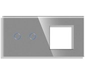 Frontal cristal gris koob 1 enchufe + 2 botones 2 módulos