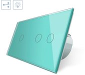 Conmutador 2 módulos táctil 3 botones frontal verde
