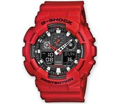 Reloj para Hombre Casio, Modelo GA-100B-4AER. Reloj de Resina, correa de color Rojo y Dial en color Negro. Reloj Analógico / Digital para Hombre. WR 200 mt.