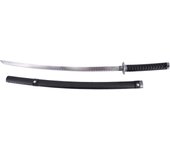 Katana S6044N de curpiel negro con decoración de 101 cm hoja de acero, mango con encordado de curpiel negro, con soporte.