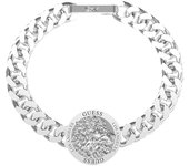 GUESS Colección LION KING. Pulsera de acero inoxidable para hombre, plateada, regalo para hombres con estilo.