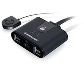 IOGEAR Hub de conmutación periférica USB 2.0 2x4 - 2 PC compartido a 4 dispositivos USB - hasta 480 Mbps - Carga de dispositivos móviles - Ratón/teclado - Impresora - Escáner - EX HD - Indicadores LED con control remoto - GUS402