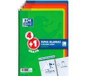 Pack 4+1 Cuadernos Folio(A4) Oxford, 400027271, Tapa Blanda, 80 Hojas cuadrícula 4x4, Surtido aleatorio vivos