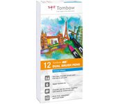 Tombow - Dual Brush | Estuche con 12 Rotuladores Acuarelables de Doble Punta en Colores Primarios