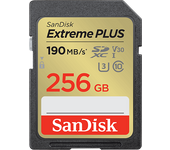 Tarjeta SDXC - SanDisk Extreme PLUS, 256 GB, Vídeo 4k UHD, Hasta 190 MB/s lectura, U3, V30, C10, Multicolor