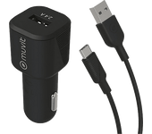 Cargador USB para coche - Muvit MCPAK0015, USB-A, USB-C, Universal, 12W, 1.2 m, 2.4A, Negro