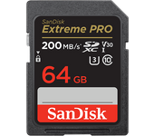 Tarjeta SDXC - SanDisk Extreme PRO, 64 GB, Hasta 200 MB/s lectura, U3, V30, Clase 10, Vídeo 4K UHD, Negro