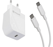 Cargador móvil - Muvit MCPAK0044, USB-C a USB-C, Universal, 1 m, 20W, Blanco