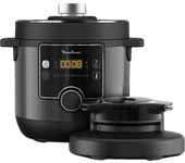 REACONDICIONADO Seminuevo Bueno Olla eléctrica - Moulinex Turbo Cuisine & Fry, 1450W, Tapa Extra Crisp, 15 programas de cocción, Bol esférico, 1L