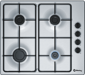 Placa gas - Balay 3ETX464MB, 4 zonas, Gas butano, 60 cm, Stop, Inox