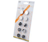 Pilas botón- ISY IBA-3032, Pack 10 pilas de botón, Litio alcalino, Plata
