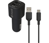 Cargador USB para coche - muvit MCPAK0052, 2x USB-A, Universal, 1.2m, Negro + Cable USB-C a USB-A