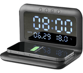 Cargador móvil inalámbrico - CellularLine WIRELESSCLOCKK, Despertador, 15 W, Negro
