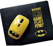 Pack Ratón + Alfombrilla - Warner Batman WBTMCO001, Inalámbrico, Óptico, 1600 ppp, Negro / Amarillo