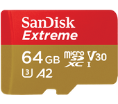 Tarjeta Micro SDXC - SanDisk Extreme®, 64GB, Hasta 170 MB/s, U3, V30, A2, C10, Apta Drones, 4k UHD, Multicolor