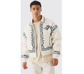 boohoo Chaqueta Bomber Recta Con Cuello Y Bordado Bm En Color Crudo, Cream S