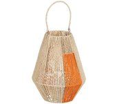 LOLAhome Farol portavelas de fibra de papel naranja y natural con vaso de cristal de Ø 31x39 cm