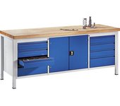 RAU Banco de trabajo, bastidor modular, 8 cajones de tamaño L, 1 armario para herramientas, profundidad 700 mm, anchura 2000 mm