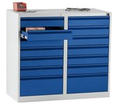 eurokraft basic Cajonera, acero, H x A x P 900 x 1000 x 500 mm, 14 cajones, color de los cajones azul genciana
