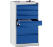 eurokraft basic Cajonera, acero, H x A x P 900 x 500 x 500 mm, 6 cajones, color de los cajones azul genciana