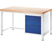 RAU Banco de trabajo, bastidor modular, 3 cajones de tamaño L, altura 1 x 120, 180 x 240 mm, profundidad 900 mm, anchura 1500 mm