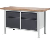 RAU Banco de trabajo, bastidor modular, 2 cajones, 2 puertas, anchura de tablero 1500 mm, antracita metálico
