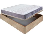 Colchón visco Line 19 cm firmeza alta suavidad y económico + Canapé abatible madera 3D transpirable altura 34 cm 90x200 cm Roble