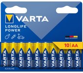 VARTA Longlife Power - Pilas alcalinas AA (10 Unidades, 1,5 V, Ideal para cámara Digital, Controlador, Monitor de presión Arterial Embalaje sin plástico)