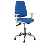 Piqueras y Crespo Elche Blanca - Silla de Oficina ergonómica con Mecanismo asincro, Regulable en Altura y Ruedas de parqué - Base cromada. Asiento y Respaldo tapizados en Tejido Bali Color Azul.