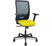 Zulema - Silla de Oficina ergonómica con Mecanismo sincro, Brazos 2D- Respaldo de Malla Transpirable en Color Negro y Asiento tapizados en Tejido Bali Color Amarillo. Ruedas de Nailon de 65mm