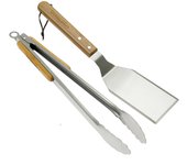 Campingaz Juego de utensilios para barbacoa Pinzas y espátula | Utensilios para cocinar a la parrilla | Acero inoxidable y madera maciza de bambú | Ideal para mariscos, carnes, pescados y verduras