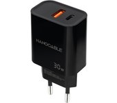 NANOCABLE 10.10.2012 - Cargador USB-C PD y USB-A QC 30W, Doble Puerto para Carga Rápida, Compacto y Compatible, Color Negro