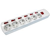 Base de 6 tomas 16A/250V con interruptores independientes Electro DH. Termoestable. 36.189 8430552130160