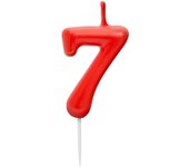 1 Unidad - Vela de color Rojo de cumpleaños número 7 de 5 cm - Decoración para tartas, Velas tarta cumpleaños infantil, fiesta infantil, eventos, celebraciones.