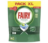 Fairy Original Normal, Cápsulas De Lavavajillas Todo En Uno, 60 Cápsulas, Efectivas Incluso En La Grasa Reseca