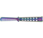 Navaja peine de Abanico, navaja con puño y hoja multicolor, Hoja Lacada de Acero de 10,5 cm, Mango de Acero, JKR0702.
