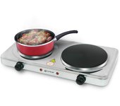 Grunkel - Hornillo Eléctrico de Doble Placa de 15,5cm y 18,5cm - EHP-218INOX - Cocina Eléctrica Doble portatil ideal para Caravanas, Camping o Cocinas Pequeñas -1000W + 2000W- Acero inoxidable