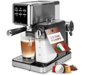 ProfiCook® cafetera espresso 2en1 para café en polvo y cápsulas compatibles Nespresso - máquina portafiltro 20 bar - con sistema de leche para latte y cappuccino- portafiltro para espresso- PC-ES 1266