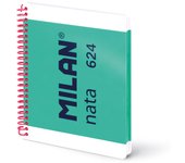 MILAN® Cuaderno A5 con espiral y tapa dura, papel cuadriculado, 80 hojas de 95 gr/m², colección nata®, verde