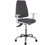 Elche blanca - Silla de oficina ergonómica con mecanismo asincro, regulable en altura y ruedas de parqué - Base cromada. Asiento y respaldo tapizados en tejido BALI color gris oscuro.