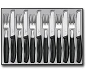 Set de cuchillos y tenedores Victorinox Swiss Classic, modelo de 12 piezas, ideal para cocina y mesa, filo dentado, mango ergonómico, apto para lavavajillas, negro.