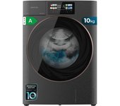 Lavadora autodosis de carga frontal steel de 10 kg de capacidad, 1400 rpm y clase a, con diseño core matrix screen 9,2" y core body, 13 programas, motor inverter plus, steammax, sanitize, onsmart.