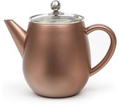 Bredemeijer Tetera de acero inoxidable de doble pared de 1,1 litros, tetera de acero inoxidable con tapa de cristal y filtro de té, para disfrutar del té más largo y caliente