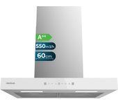 Cecotec Campana Extractora 60 cm Tipo T Bolero Flux TT 605500 Glass White A++. 70W, Frontal Cristal Blanco, Bajo Consumo, Succión 550m3/h, Control Táctil, 3 Niveles, Booster, Luz LED, Filtro Carbono