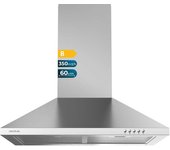 Cecotec Campana Extractora Piramidal de 60cm Bolero Flux PM 603500 Inox B. Motor 65W, Acabado Inox, Succión 350m3/h, Control Mecánico, 3 Niveles de Potencia, Luz y Filtro de Carbono