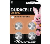 DURACELL CR2032 Pilas de botón de litio 3 V (pack de 4) - Hasta un 70 % extra duración - Tecnología Baby Secure - Recomendadas para Apple AirTag
